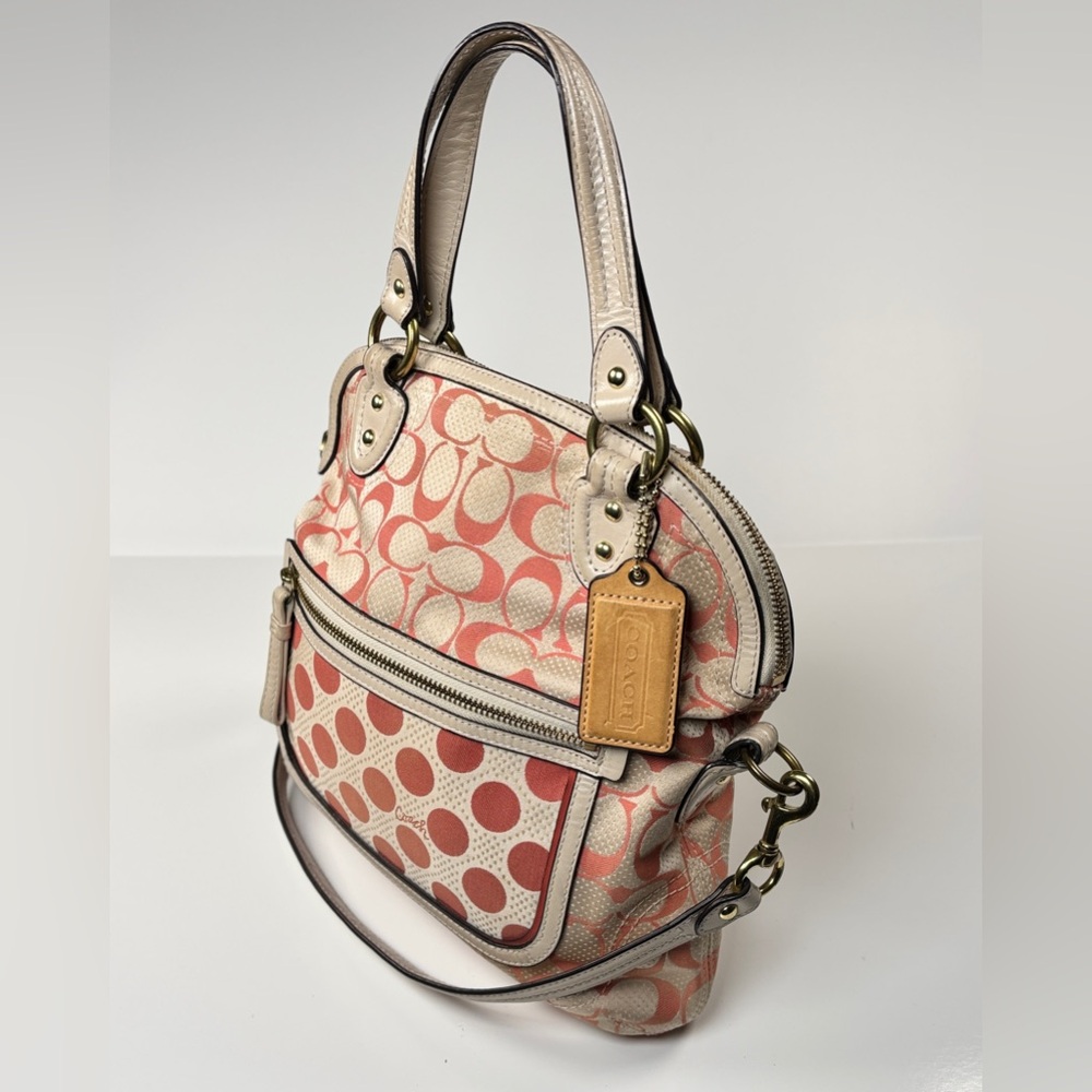 Coach Hallie Pink and Cream Polka dots and Signature C logo leather 2 way Bag. - Picture 4 of 12